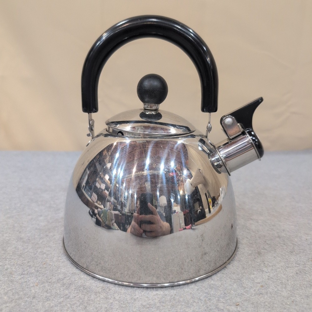 Stainless Steel Whistling Tea Kettle Stovetop Mirror Finish Black Handle - Picture 1 of 6